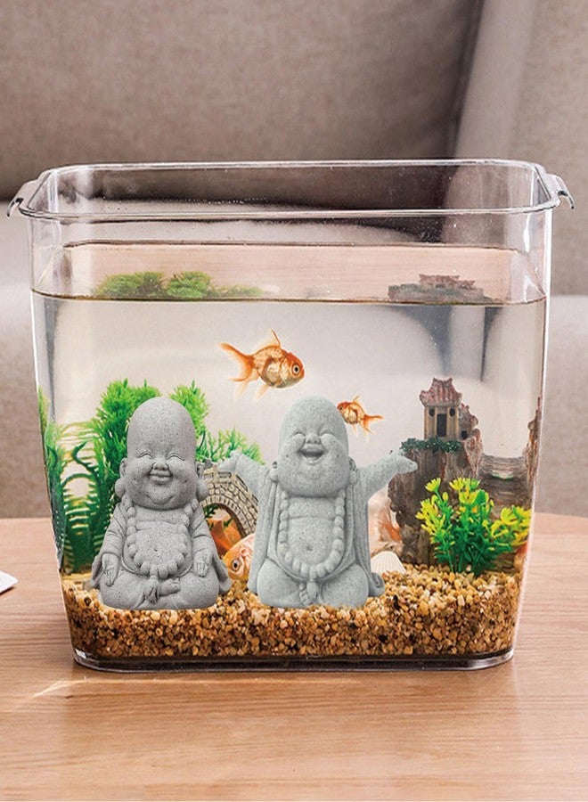 Ftplayuiq 2Pack Buddha Sandstone Statues Zen Monk Buddha Statue Zen Garden Decor Zen Monk Praying Statue Sculptures Ornament for Wealth Good Luck Feng Shui Decor(Laughing Buddha) - Image 3